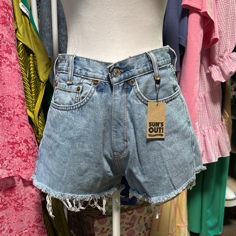Levi's Blue Jean Shorts High-Waisted Distressed - Picture 2 of 2